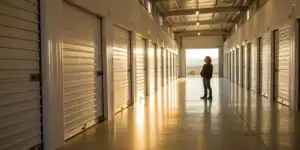 Secure self storage unit with keypad entry.