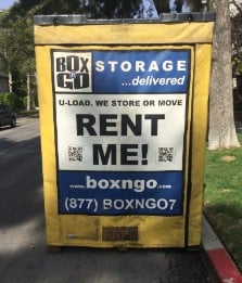 Box-N-Go portable storage unit on a residential street near Los Feliz, CA, offering self storage in 90016, mobile storage on Jefferson Blvd, student storage for USC, and climate-controlled, secure storage near Baldwin Hills and Adams Blvd.