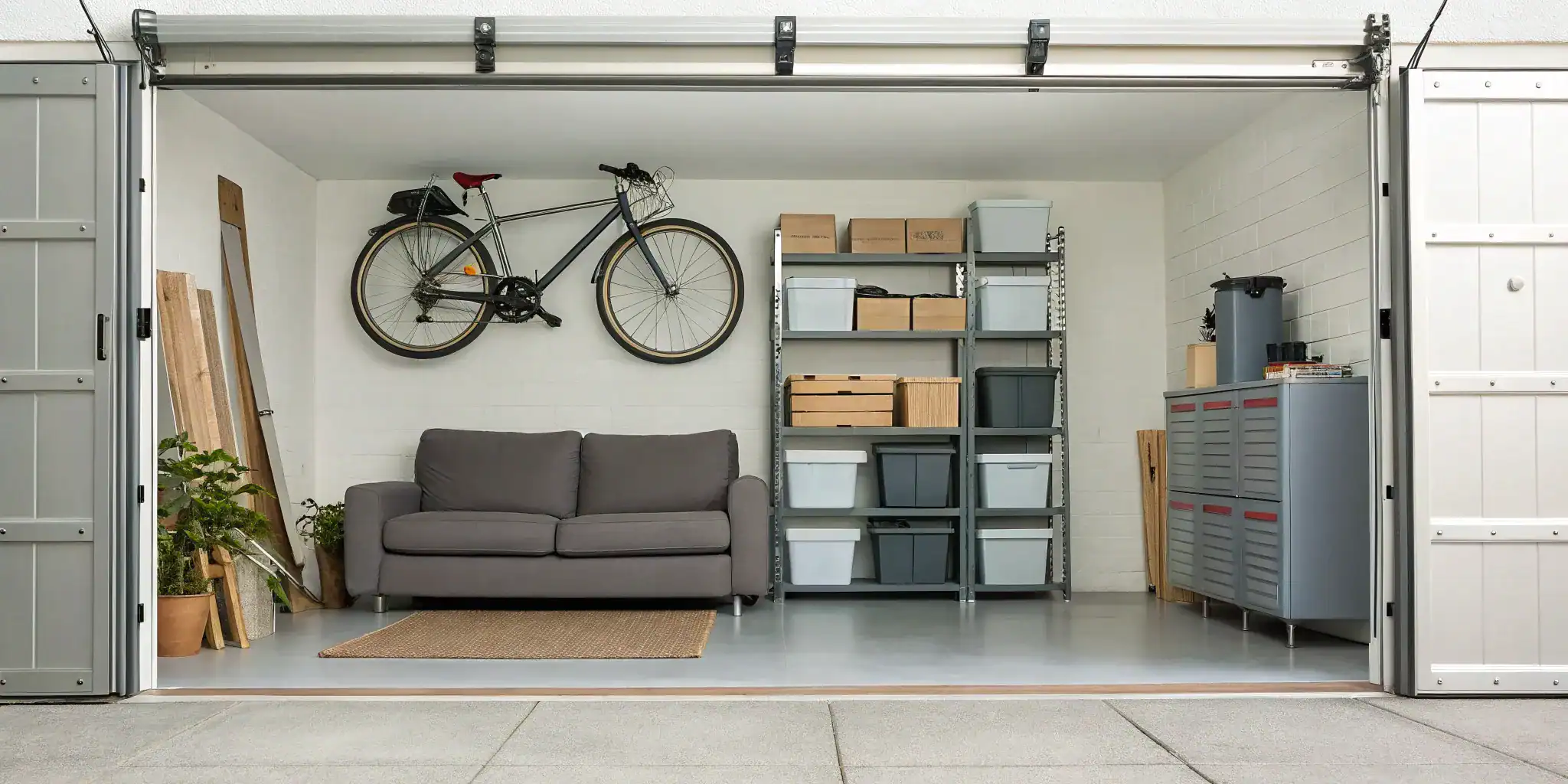 5x10 self storage unit filled with furniture and boxes.