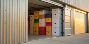 Secure self storage unit with organized belongings.