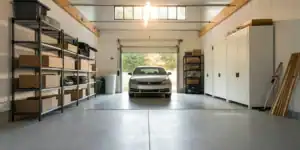 Car in organized self-storage garage.