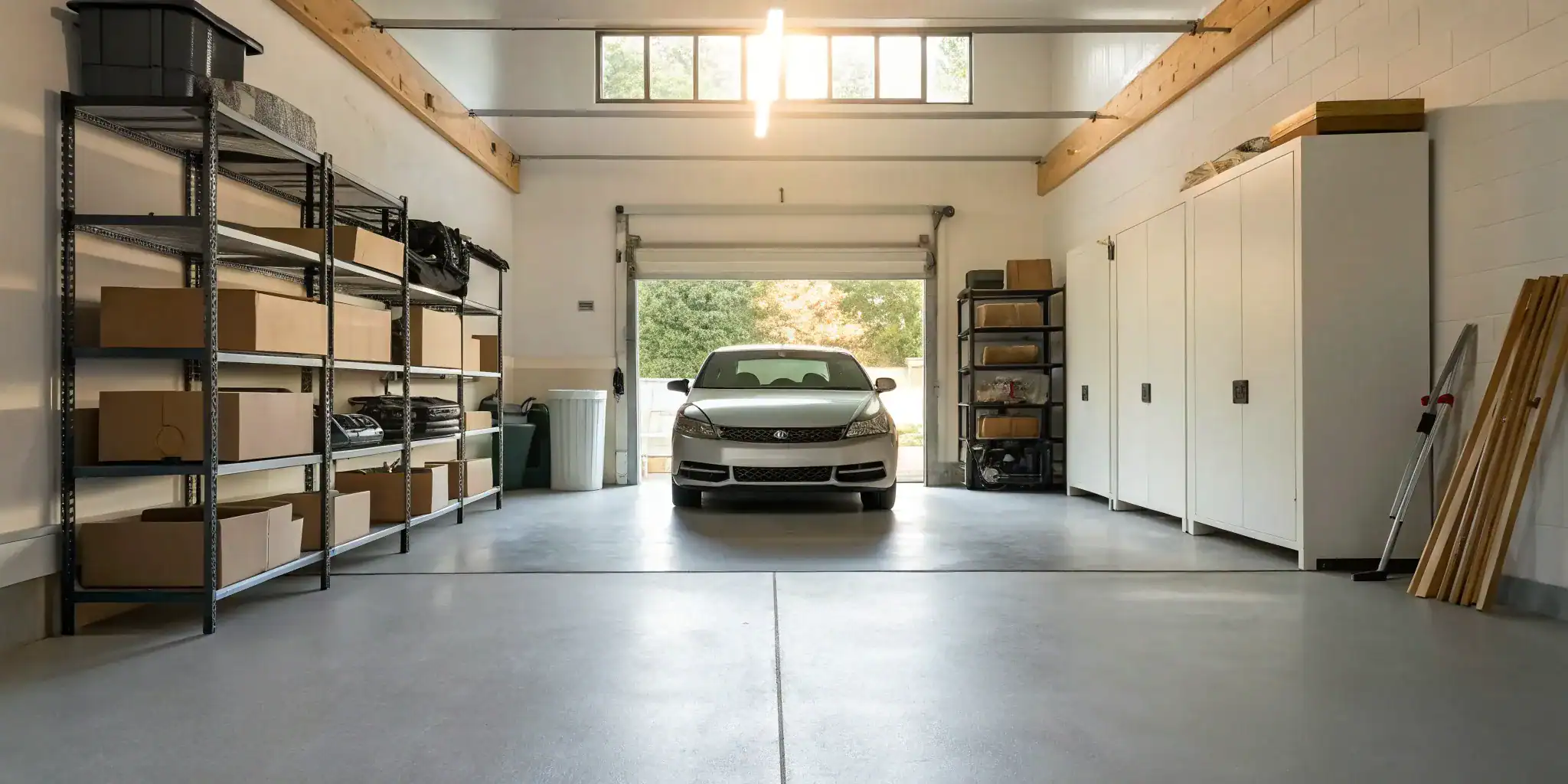 Car in organized self-storage garage.