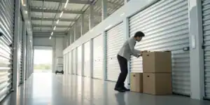 Secure business storage units with organized boxes.