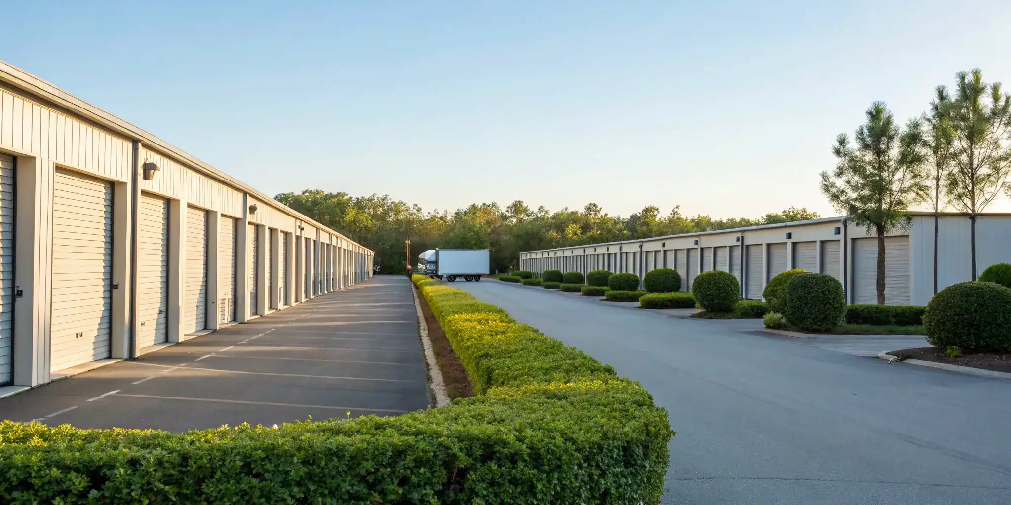 Climate-controlled self storage units with drive-up access.