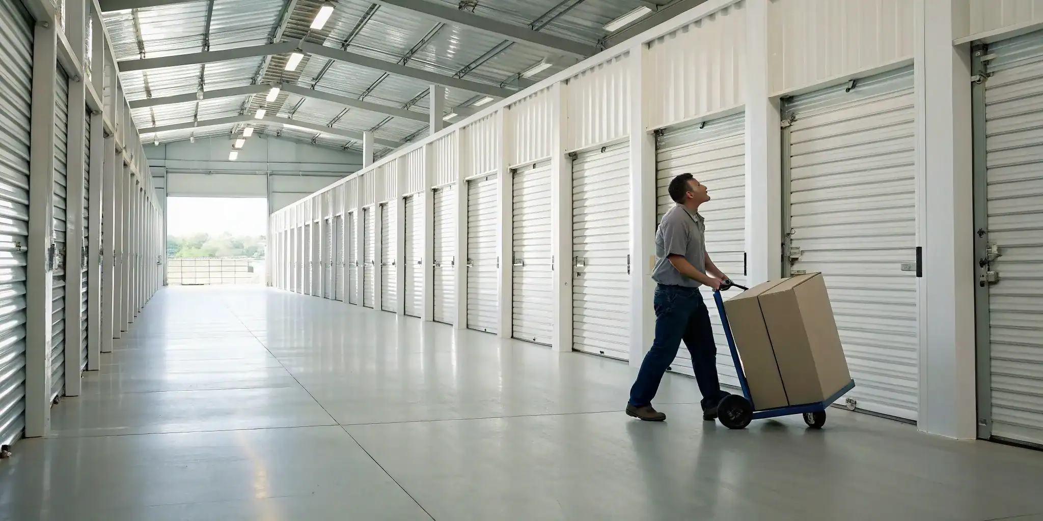 Large business storage unit with rolling door.