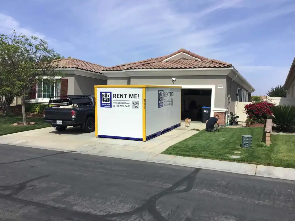 A convenient Box & Go portable container provides an easy solution for Self Storage in Century City CA, delivered directly to a home's driveway for loading