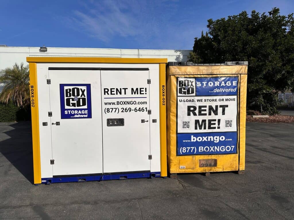Box-n-Go portable temporary storage containers available for rent, offering convenient short-term storage solutions for moving, remodeling, or extra space needs.