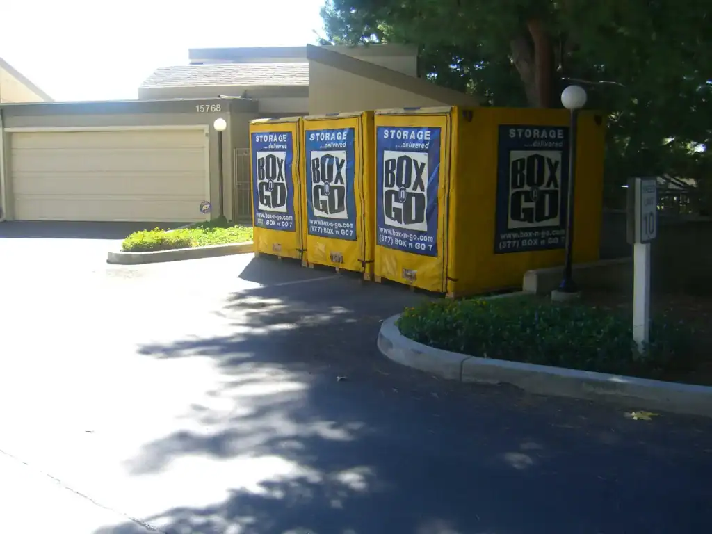 Convenient Box-n-Go portable containers placed at a residential home for self storage in Rosemead CA, offering secure and flexible storage options.