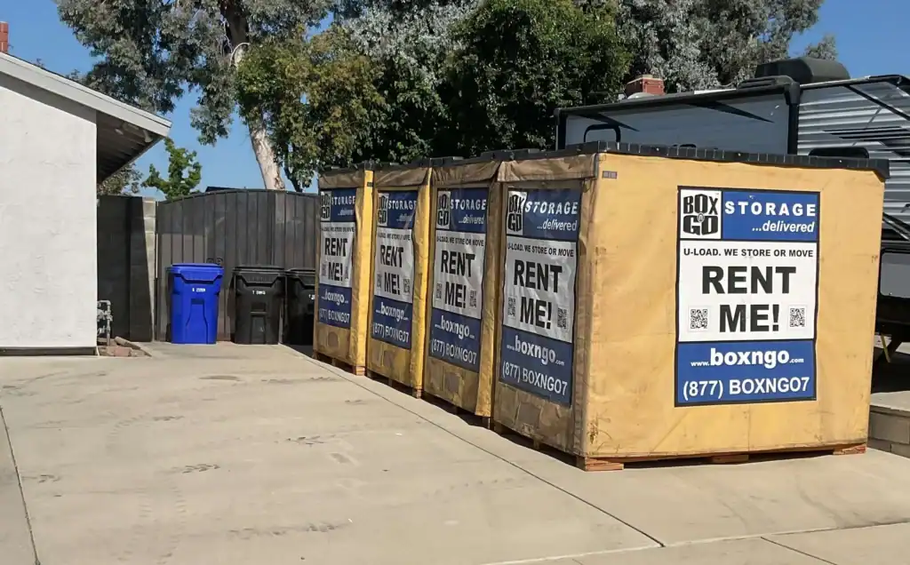 Convenient self storage in Bel Air CA with Box-n-Go portable storage containers available for rent at residential driveway.