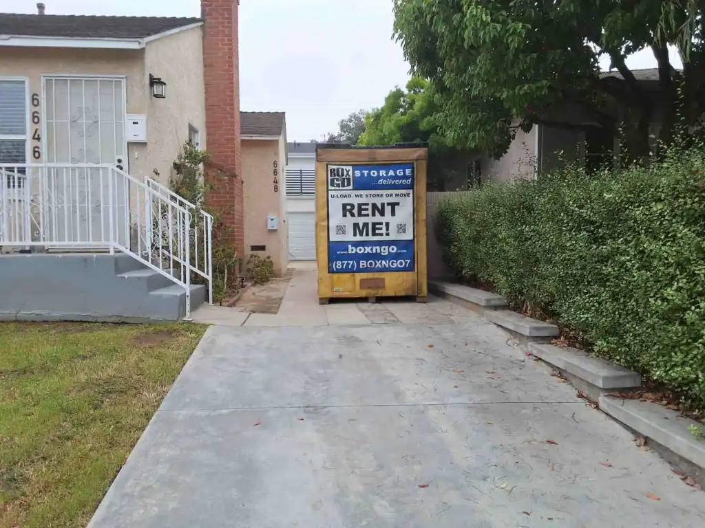 Playa Vista Storage portable Box-n-Go container delivered to residential driveway for easy self storage and moving solutions.