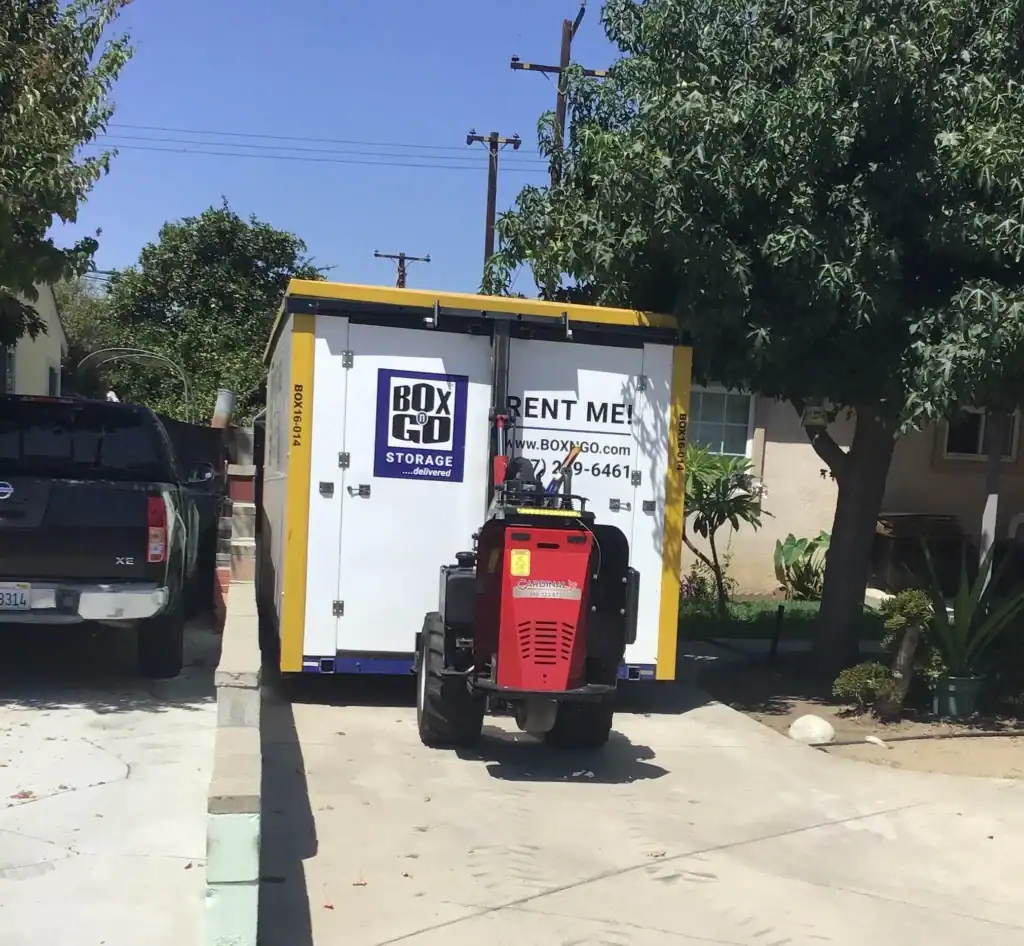 Portable Box-n-Go storage container delivered to a residential driveway in Brentwood, ideal for convenient short term storage Brentwood residents need for moving or decluttering.