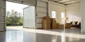 West Hollywood self storage unit with furniture and boxes.