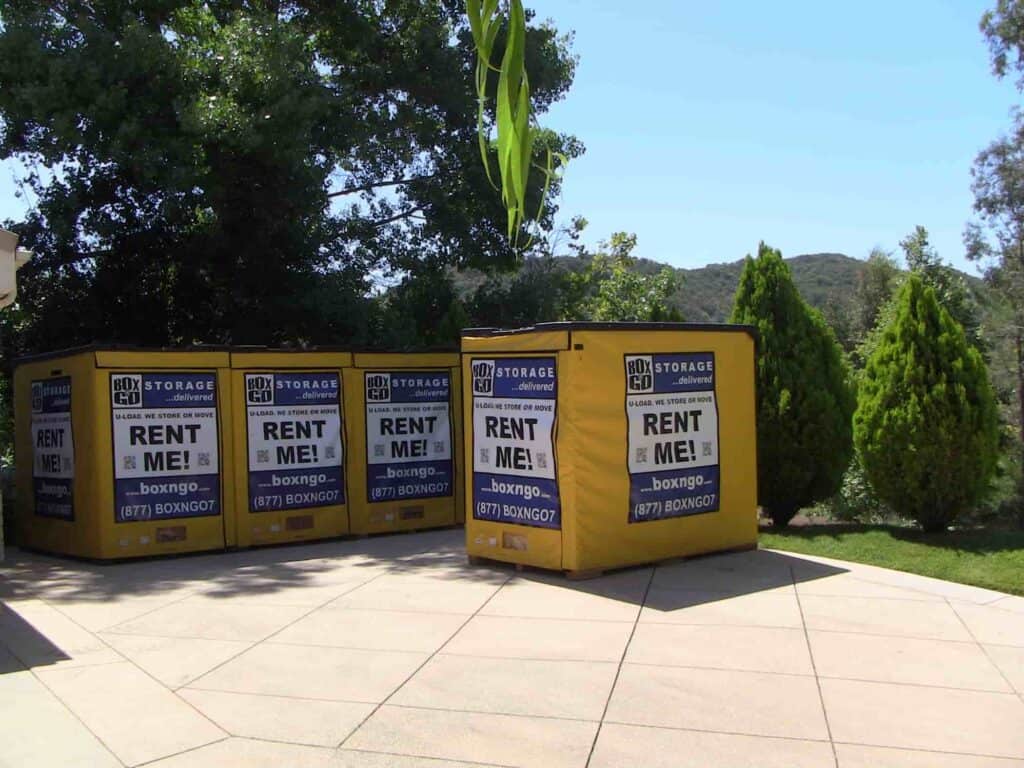 Venice Box-N-Go storage containers line driveway, ready for move.