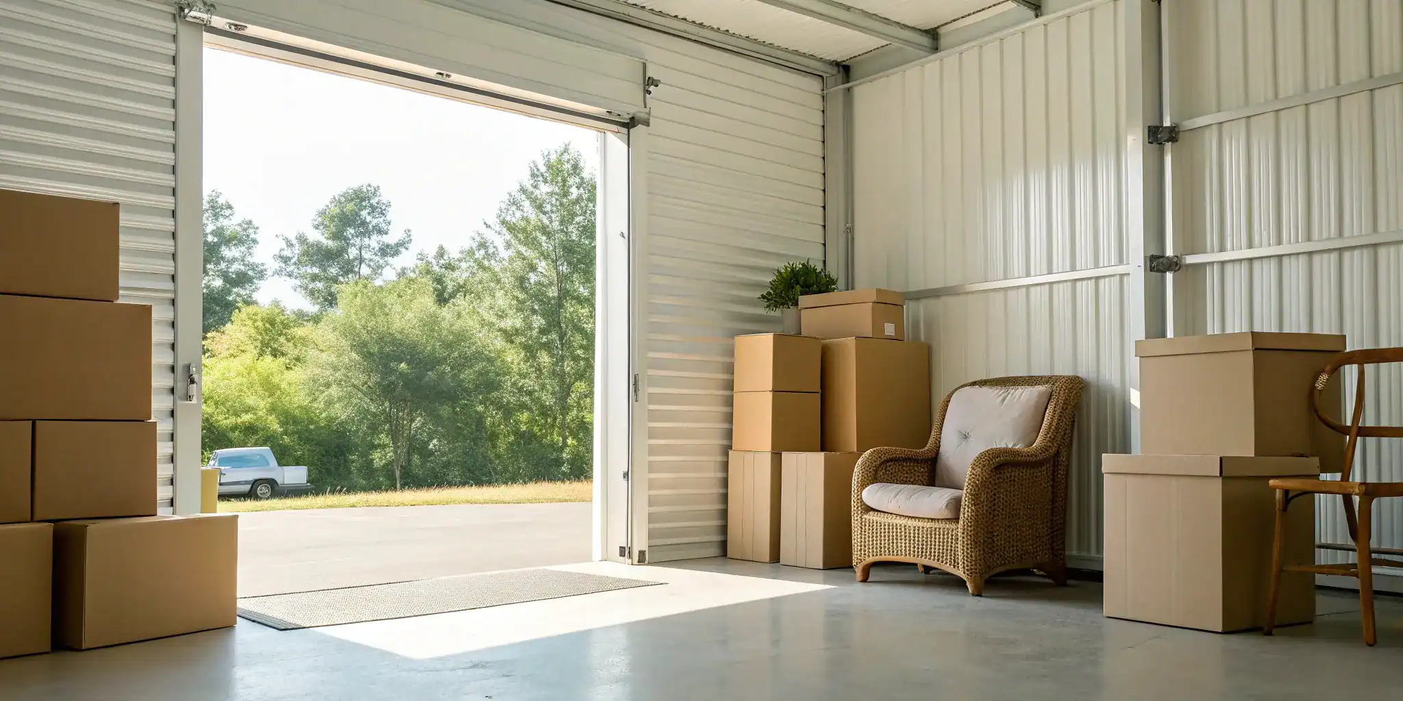 Costa Mesa self storage unit with furniture and boxes.