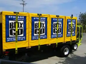 BOXGO long-term storage containers on a truck, providing convenient and secure long term storage solutions in Sherman Oaks, CA. Perfect for moving, packing, or decluttering needs, these portable storage units offer an easy and reliable option for residents and businesses in Sherman Oaks.