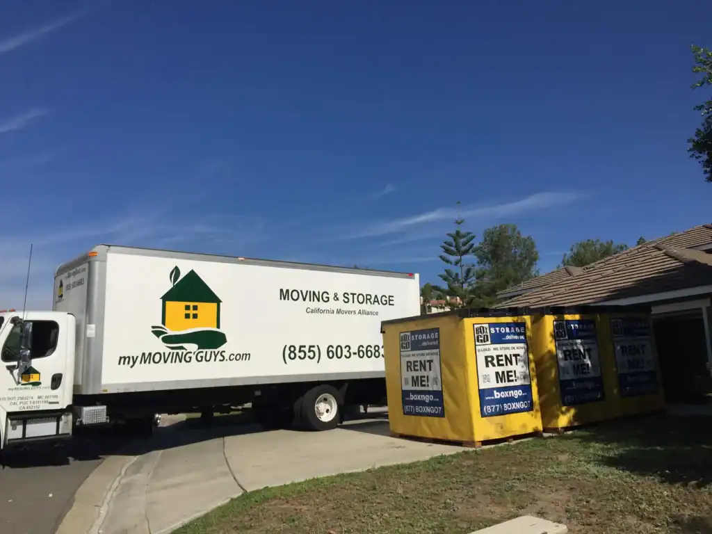 Box-n-Go portable self storage in Los Feliz LA with moving truck service, offering secure and convenient storage container rentals for homeowners and businesses.