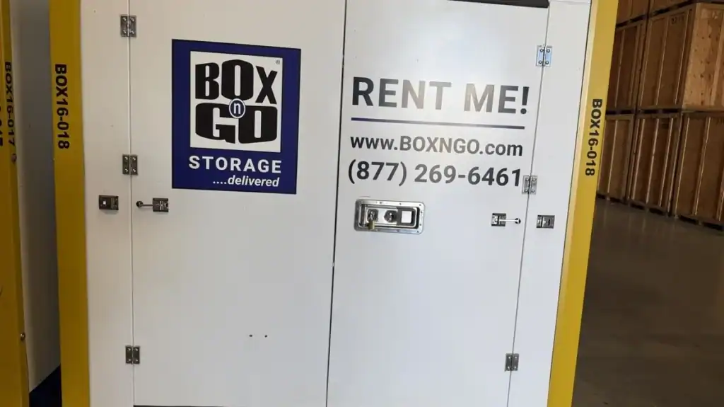 Box-n-Go portable storage unit available for rent in Sherman Oaks, featuring secure and convenient storage solutions for moving, remodeling, or business needs.