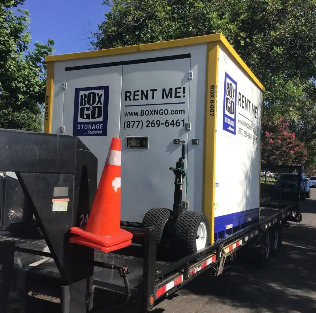BoxGo storage container being delivered by a local moving company in Santa Monica. A great solution for those looking for storage options and professional moving services in Santa Monica.