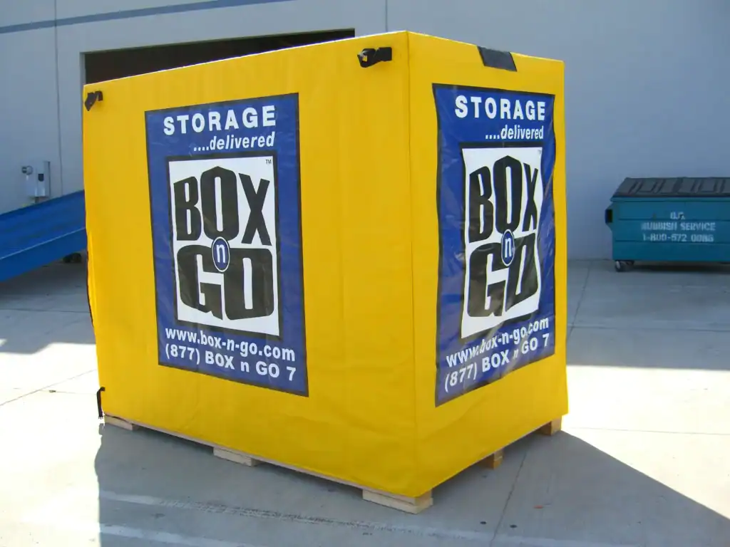 Portable storage container by Box-n-Go for moving and storage services in Encino, offering secure and convenient on-site or off-site storage solutions for homes and businesses.