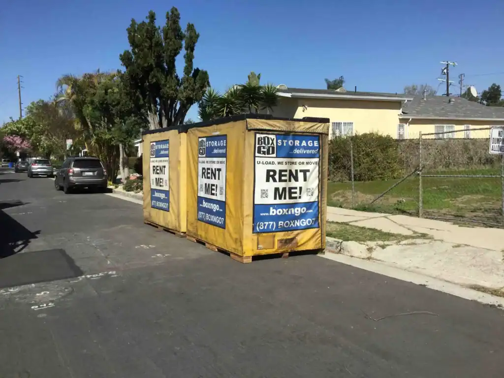 Self storage units in Canyon Country, CA, featuring a BoxGo storage container available for rent on the street, ideal for moving and storing items in Canyon Country, CA.