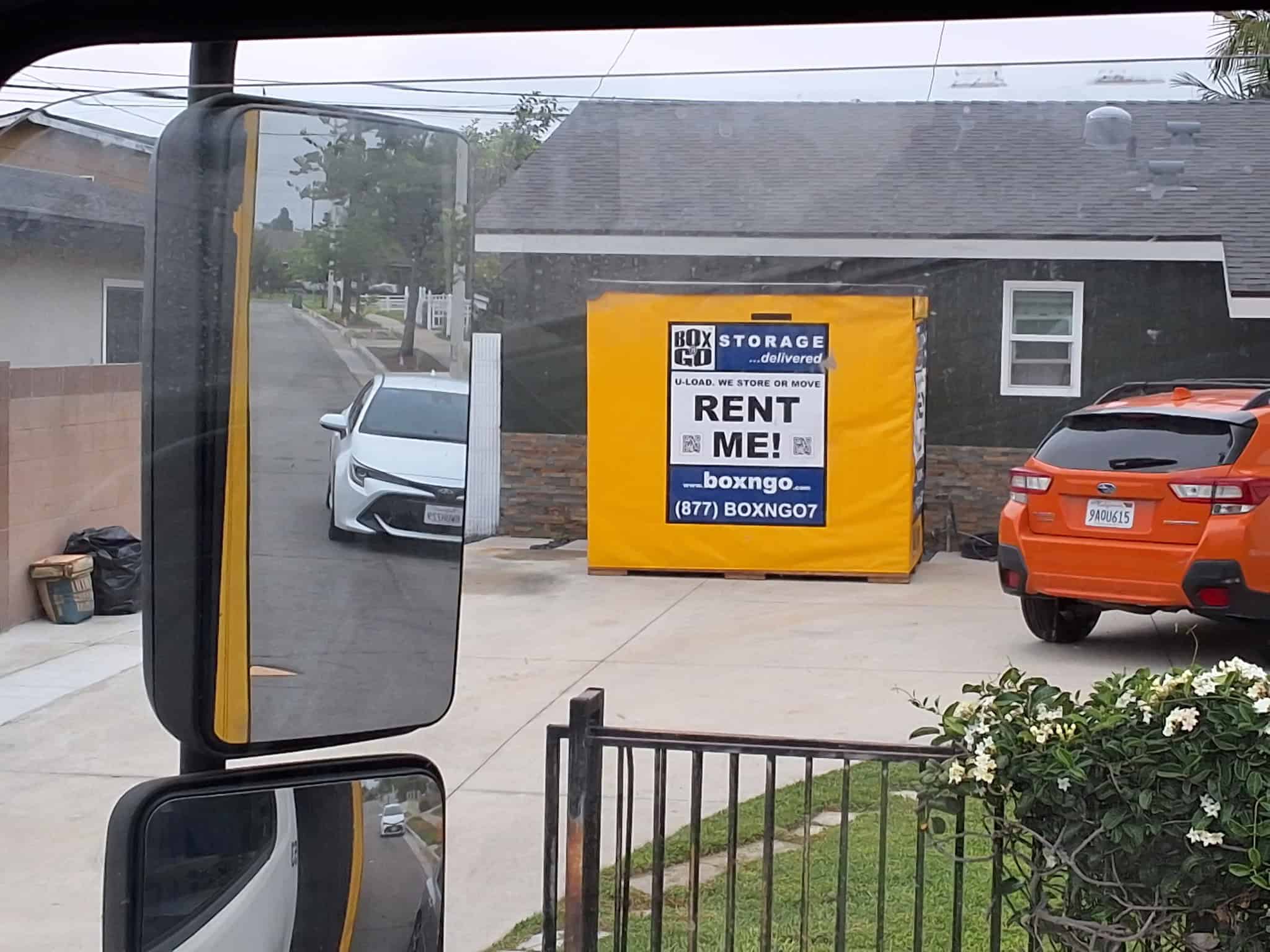 North Hollywood storage showing Box-n-Go portable storage containers positioned for convenient ground-level loading.