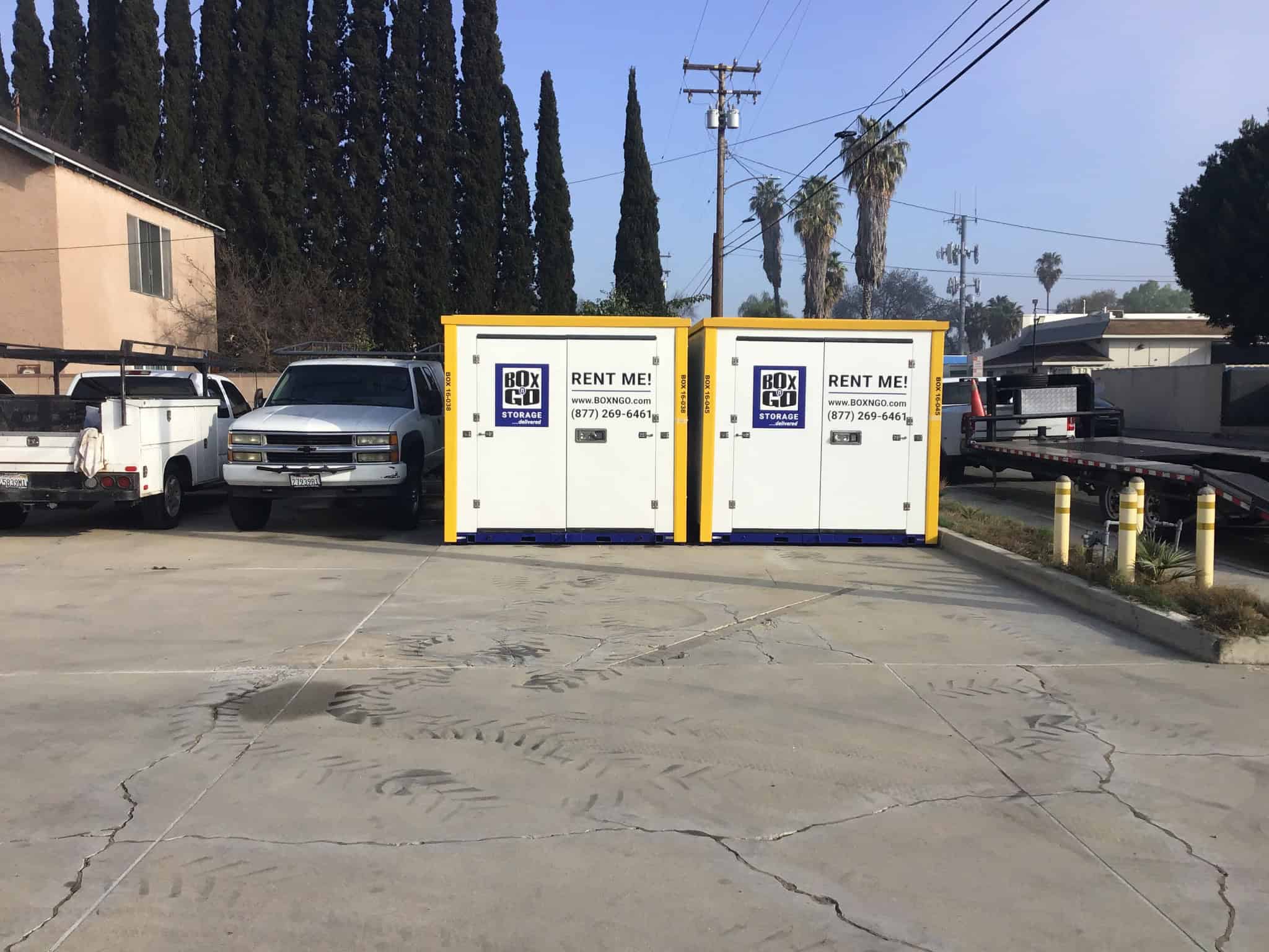 North Hills storage showing Box-n-Go portable storage containers positioned for convenient ground-level loading.