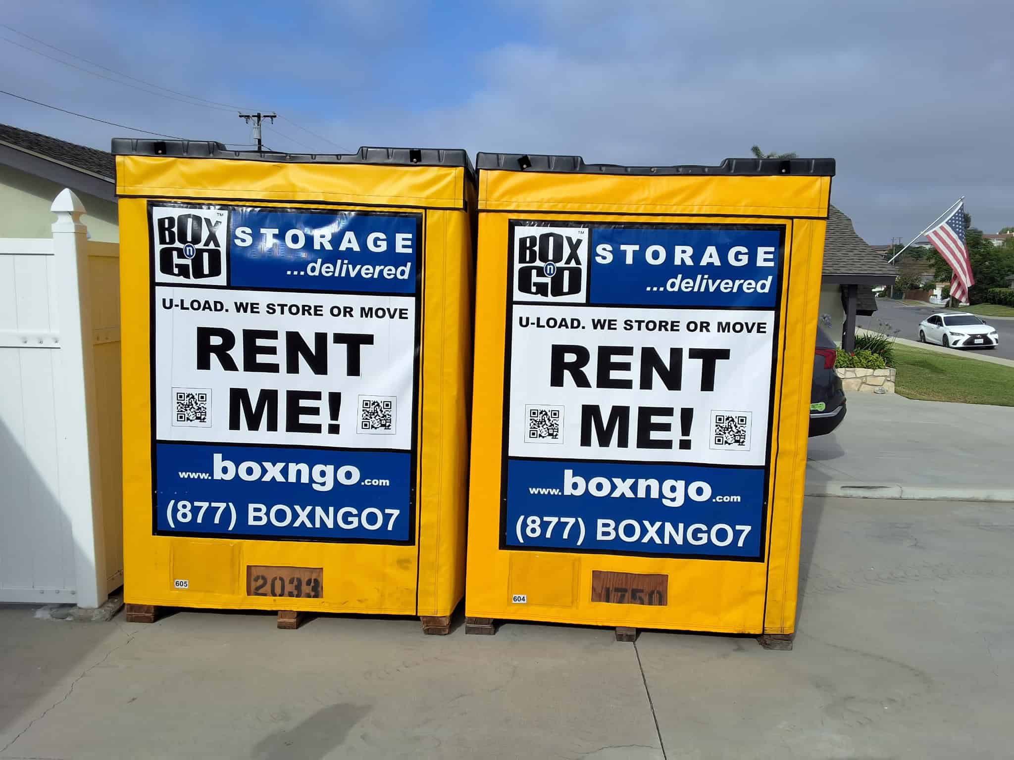 storage Santa Clarita showing Box-n-Go portable storage containers positioned for convenient ground-level loading.
