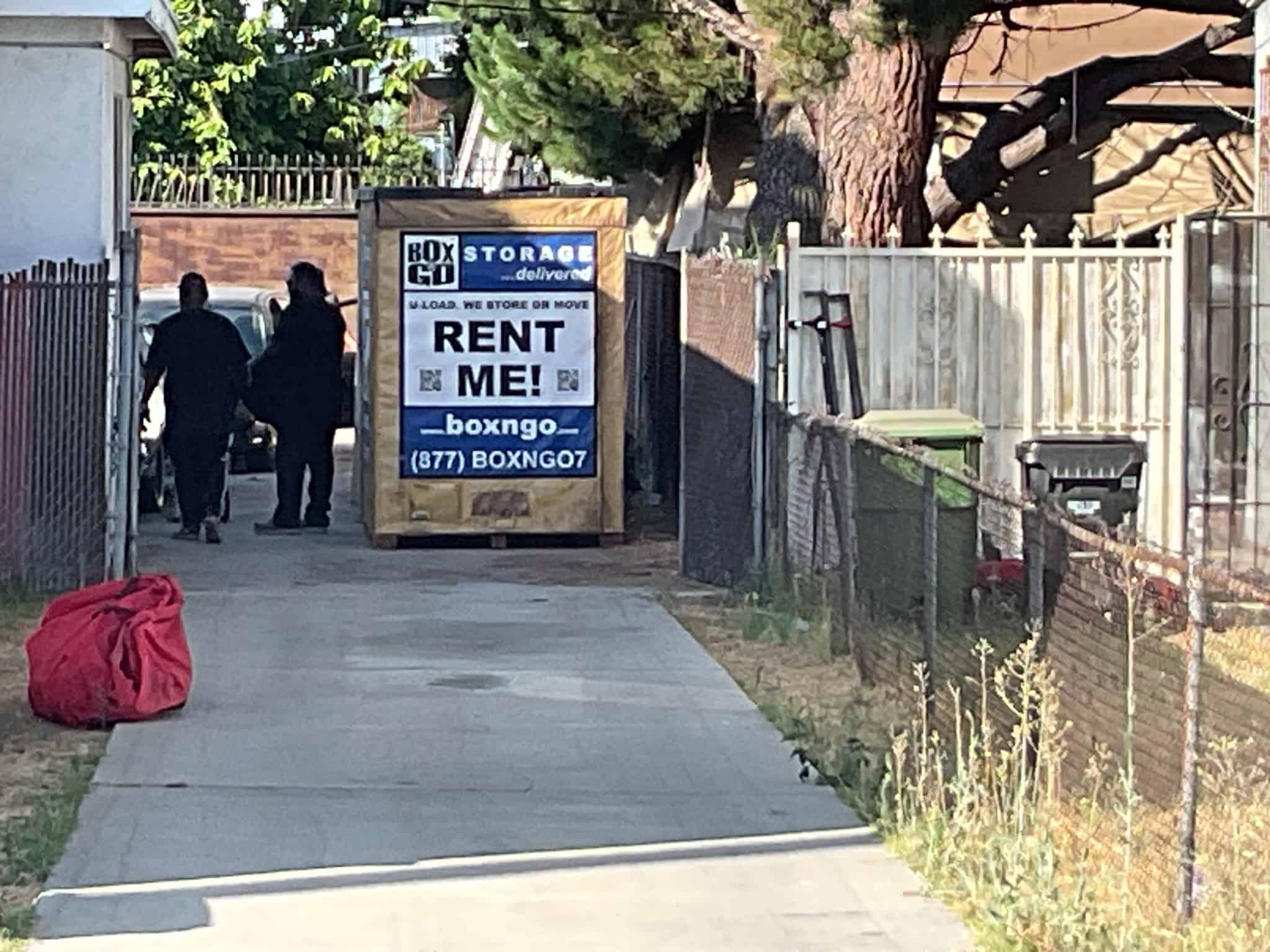 storage units North Hollywood showing Box-n-Go portable storage containers positioned for convenient ground-level loading.