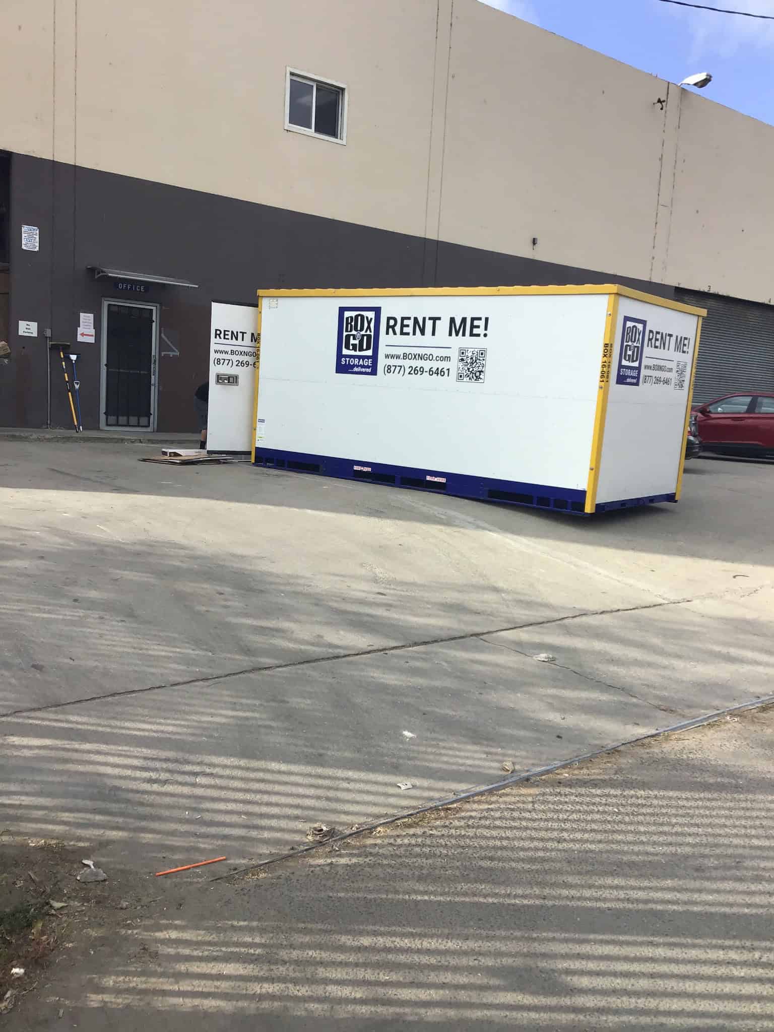 storage units Northridge showing Box-n-Go portable storage containers positioned for convenient ground-level loading.