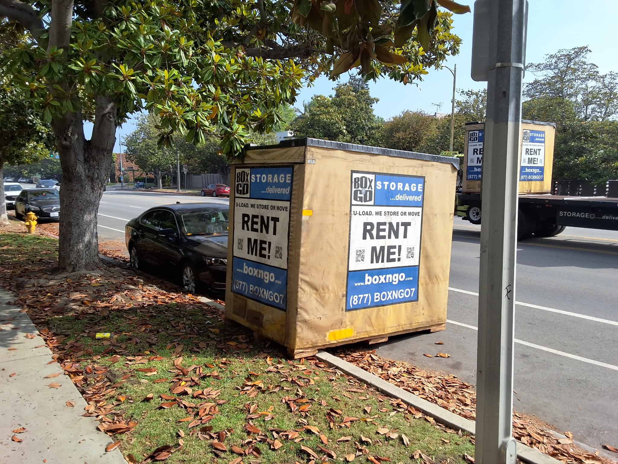 storage space North Hollywood showing Box-n-Go portable storage containers positioned for convenient ground-level loading.