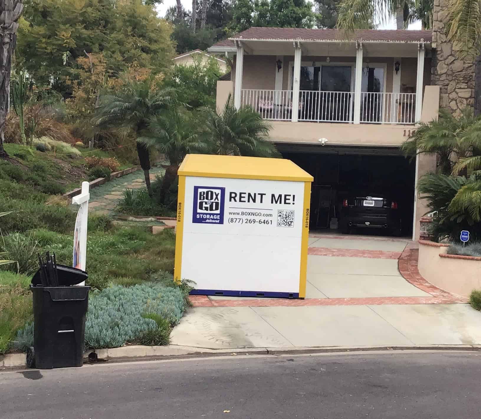 storage units in Santa Clarita showing Box-n-Go portable storage containers positioned for convenient ground-level loading.