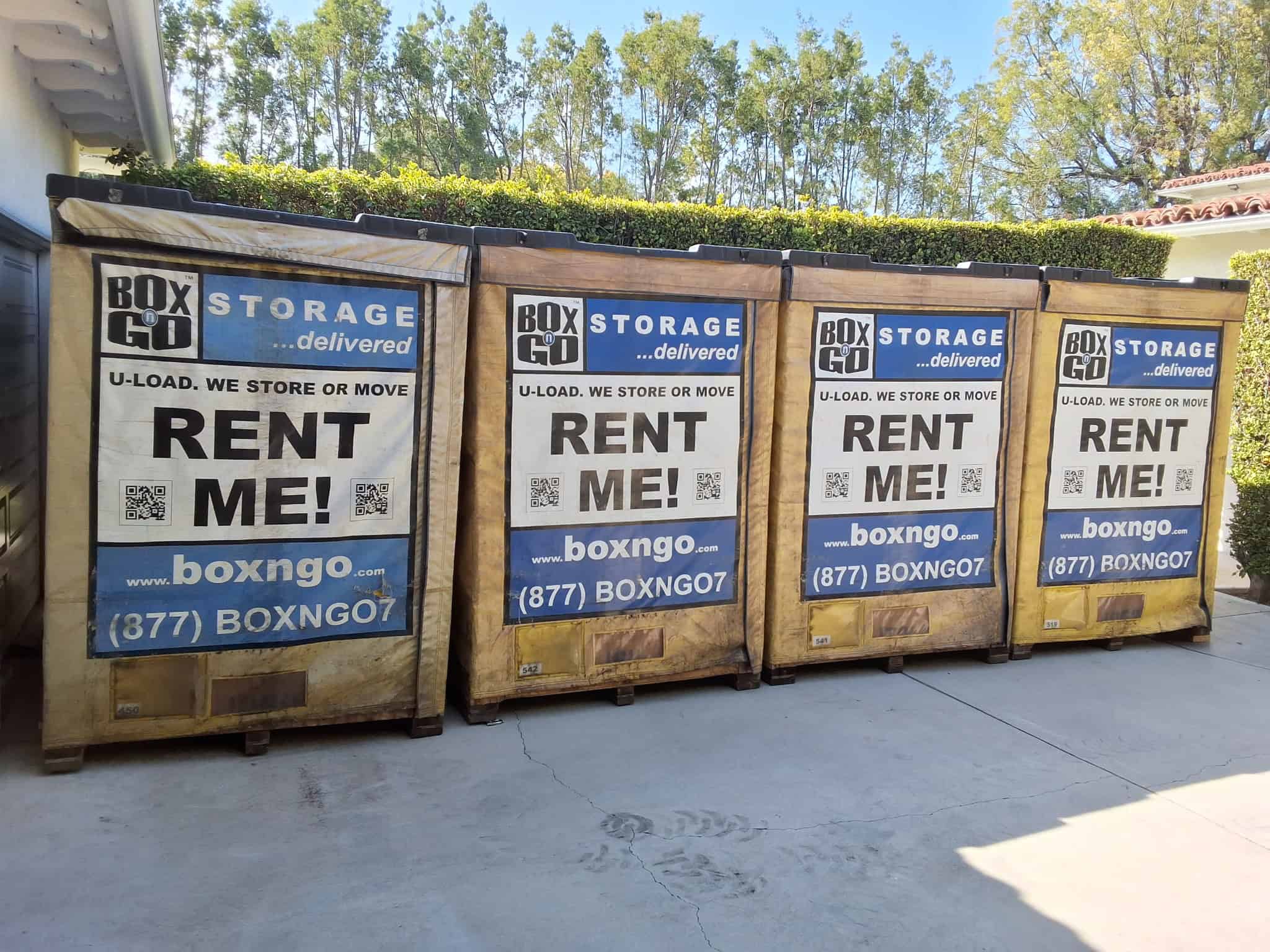 storage units Sherman Oaks ca showing Box-n-Go portable storage containers positioned for convenient ground-level loading.