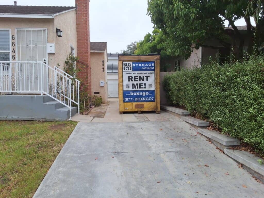 Portable storage container in Toluca Lake residential driveway