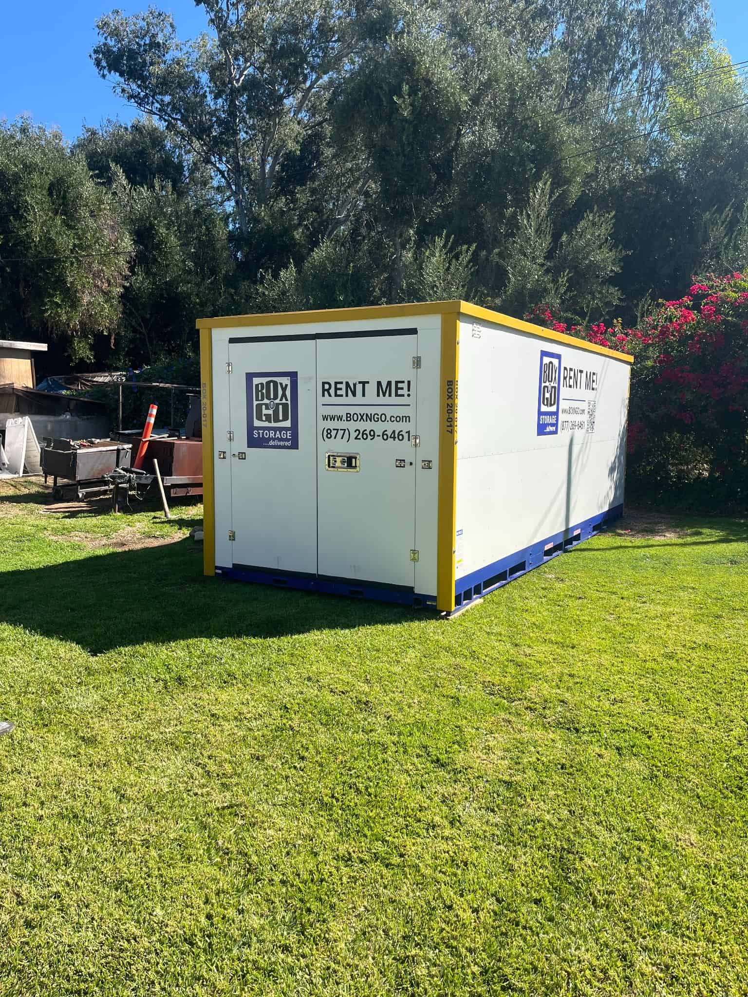 Portable Newhall self storage container on a green lawn