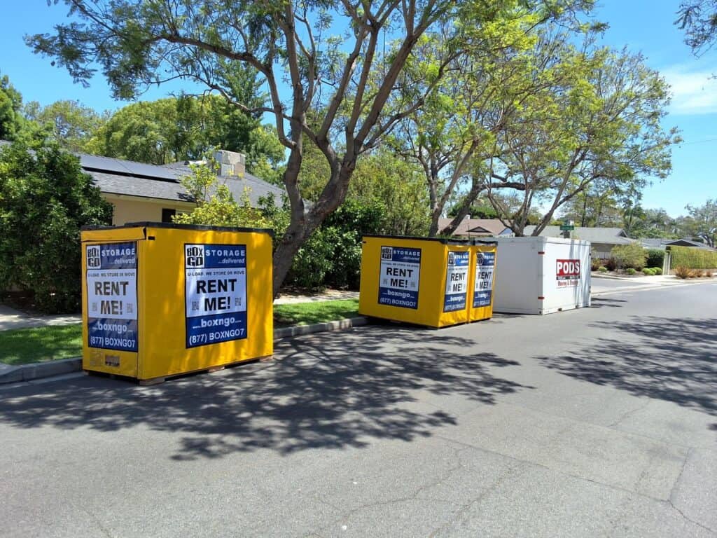 Box-n-Go self storage container in a Thousand Oaks driveway