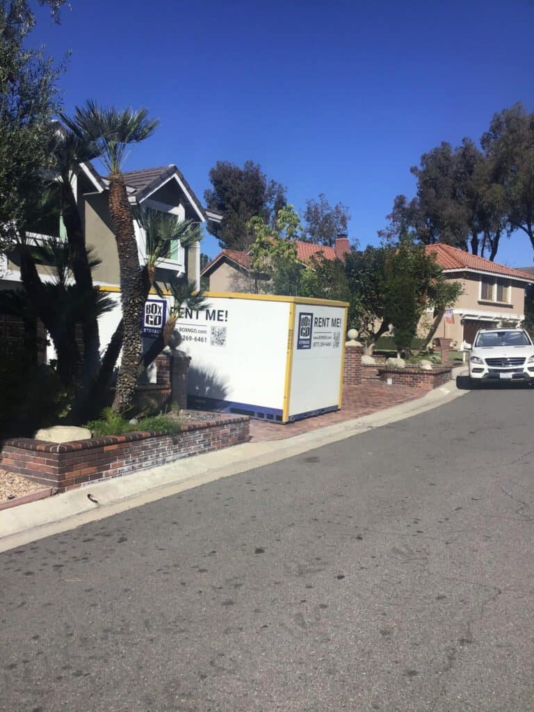 Portable storage container in front of La Crescenta foothill home