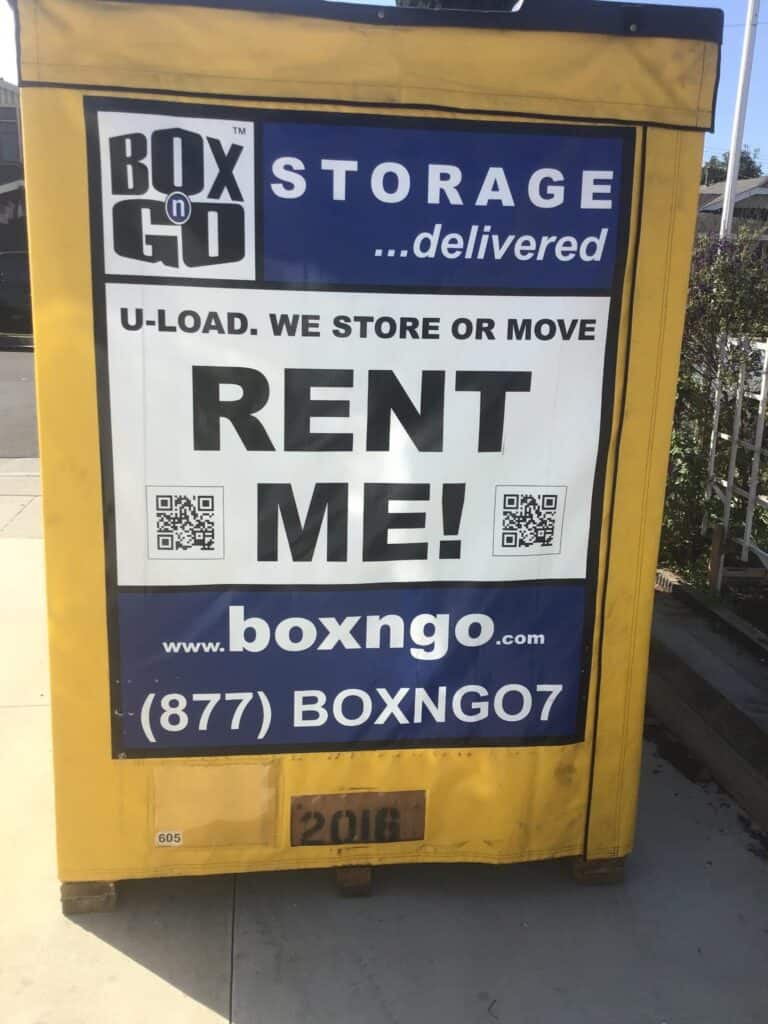 Yellow portable storage pod on a La Crescenta sidewalk