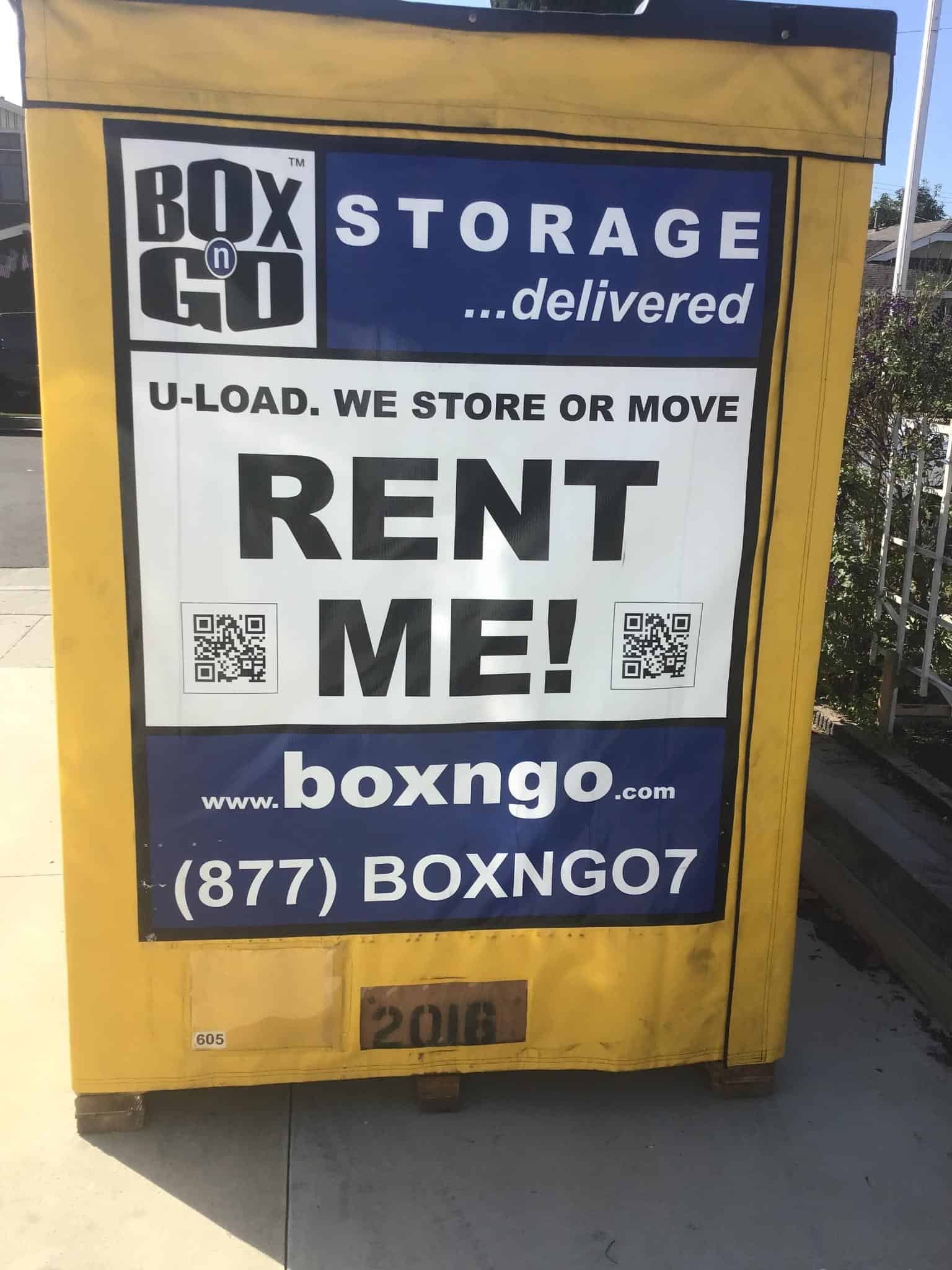 Yellow portable storage pod on a La Crescenta sidewalk