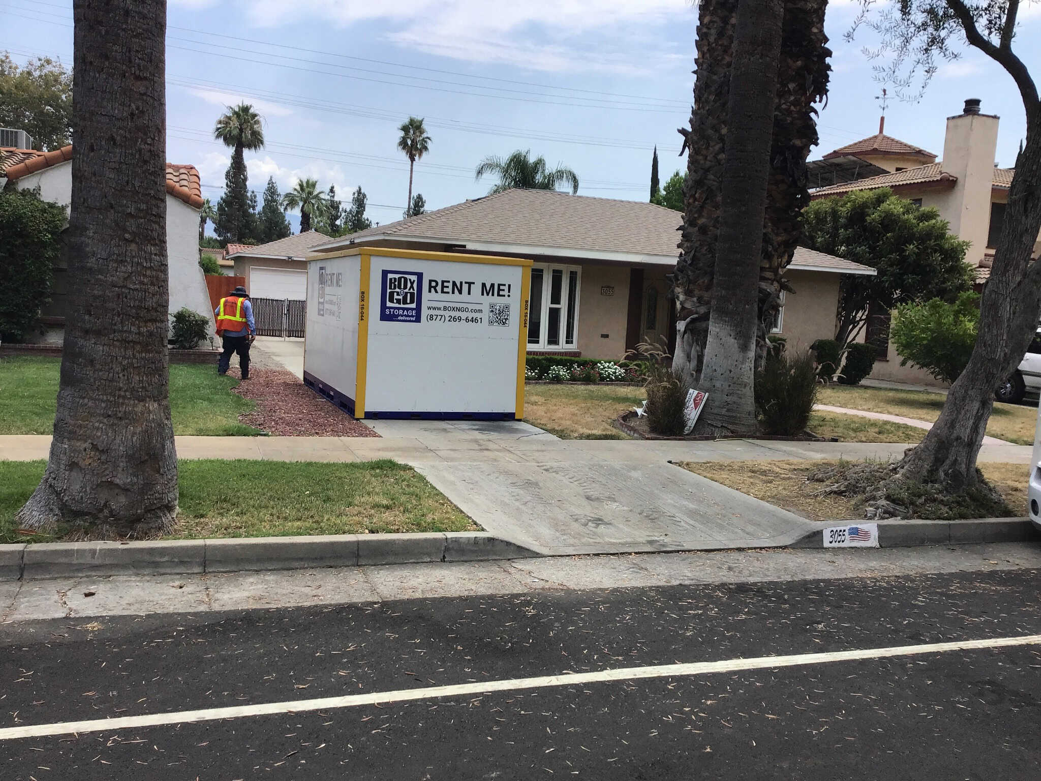 Portable storage Reseda container parked in residential driveway