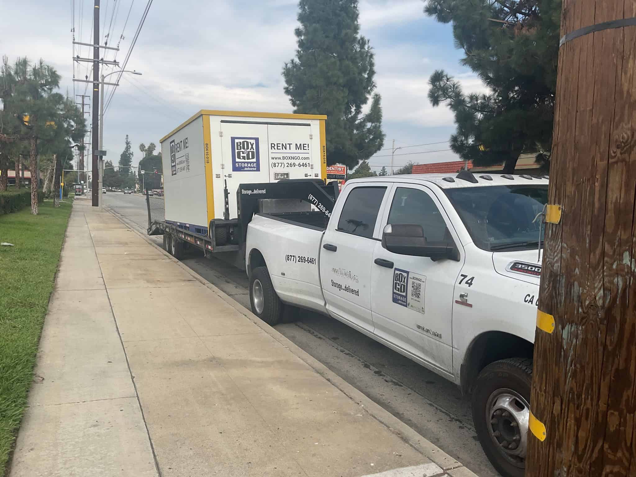 Storage unit being delivered to a Newhall CA street