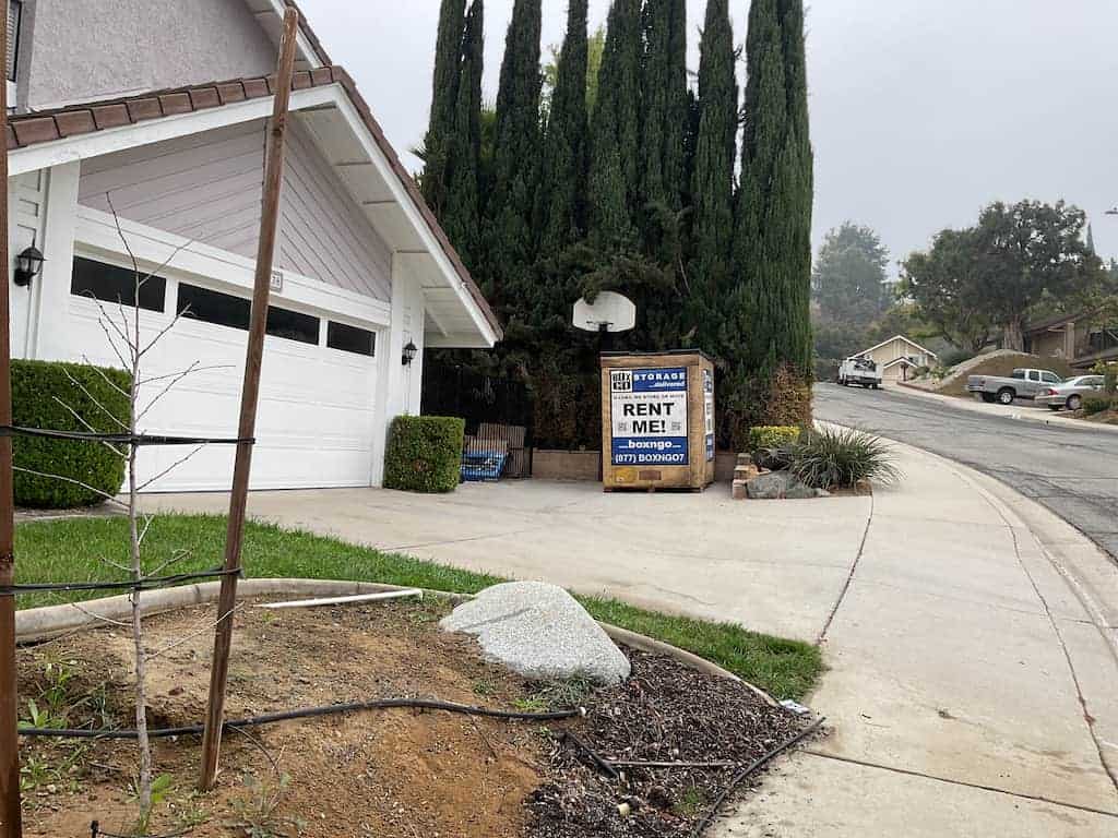 self storage monrovia on-site storage container positioned on a driveway for easy access