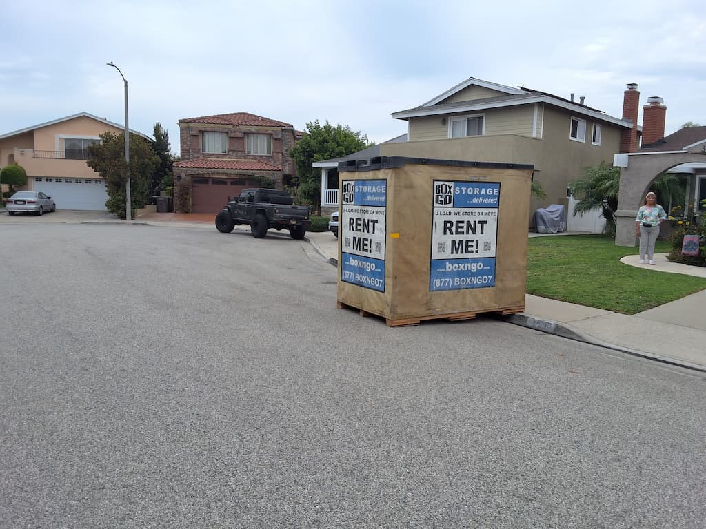 climate controlled storage los angeles steel storage container placed curbside with clear access for loading