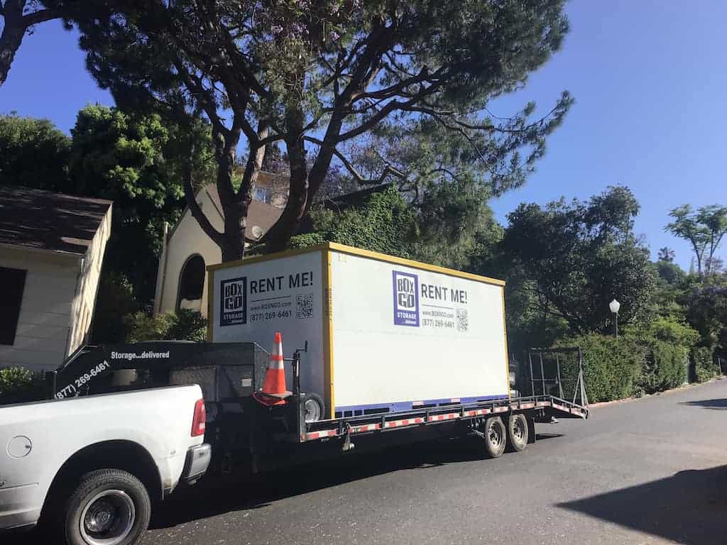 self storage in riverside portable storage container set curbside near residential parking