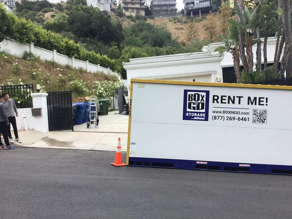 storage units in hacienda heights ca with an on-site container on-site storage container positioned near a garage or driveway area