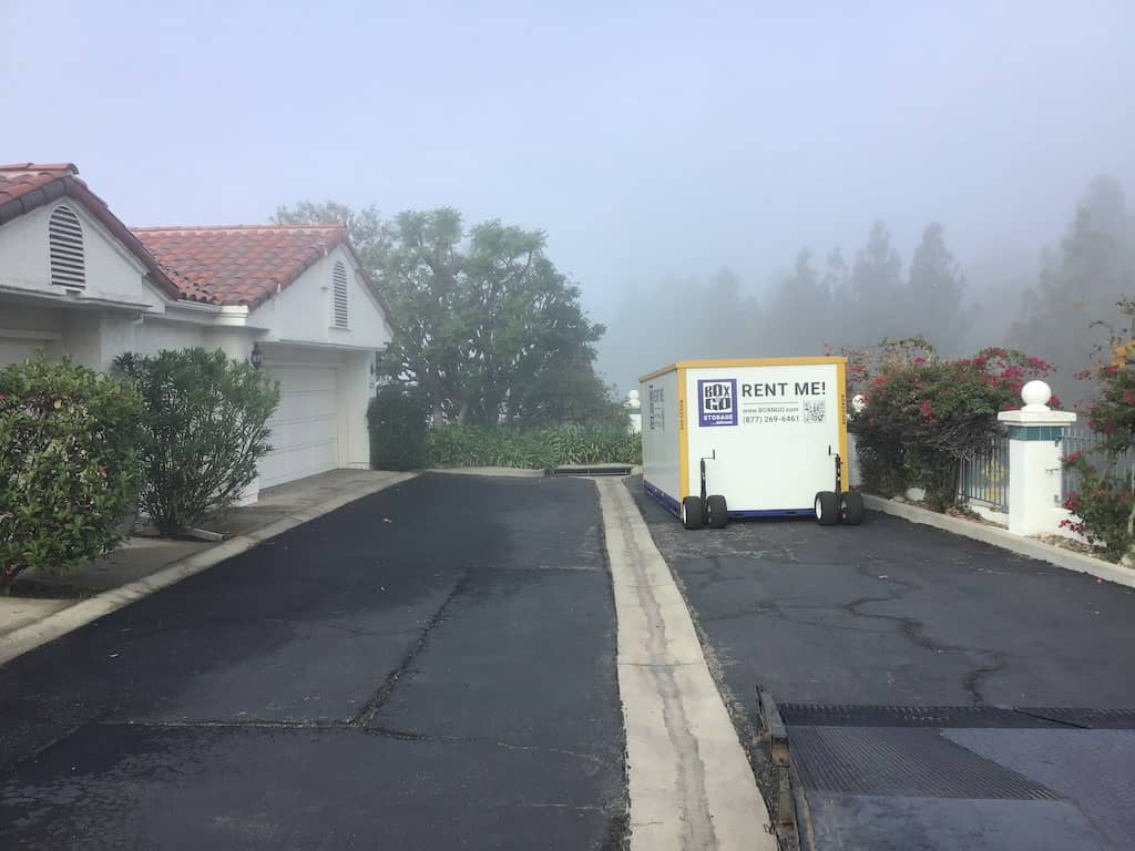 montebello self storage on-site storage container positioned on a driveway for easy access