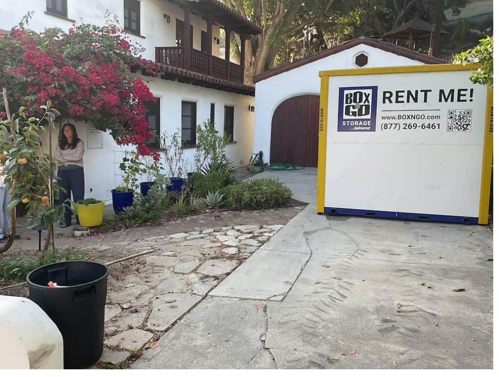 Box-n-Go portable storage container delivered to a residential driveway in Southern California