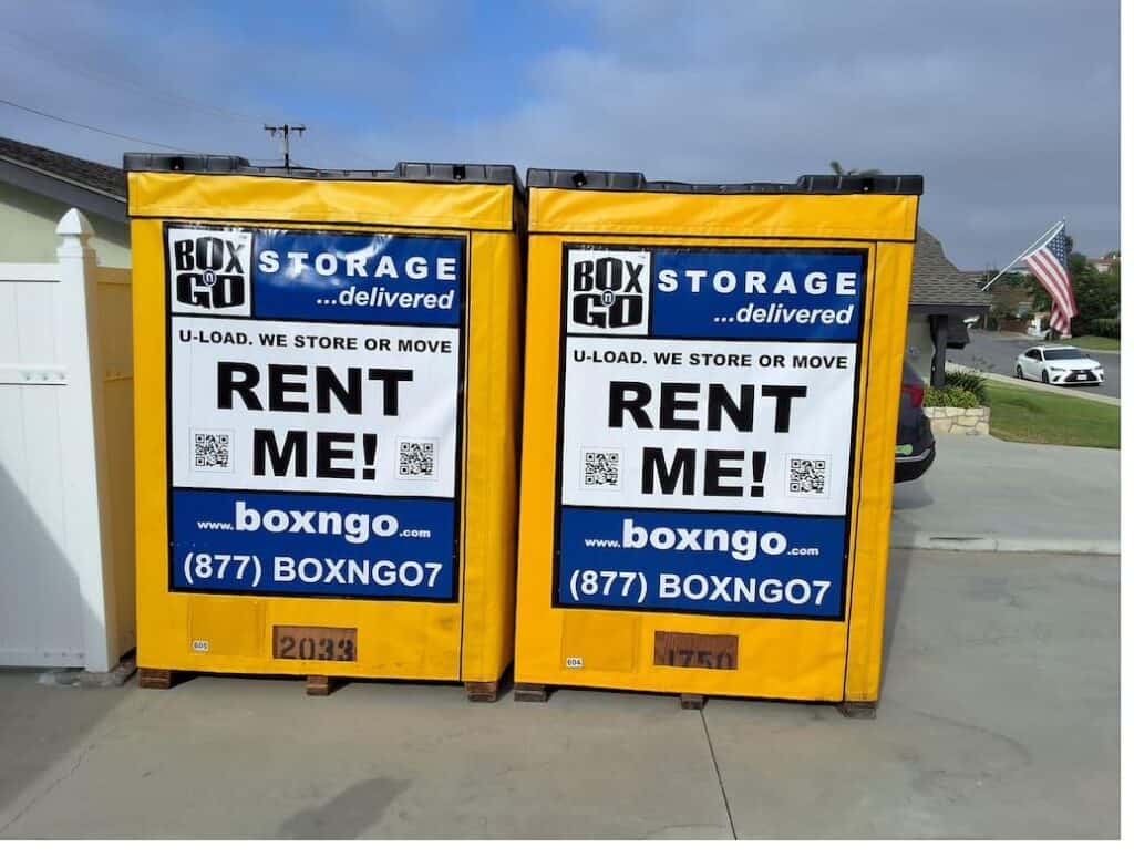 Box-n-Go portable storage containers placed on a residential driveway for a self-move