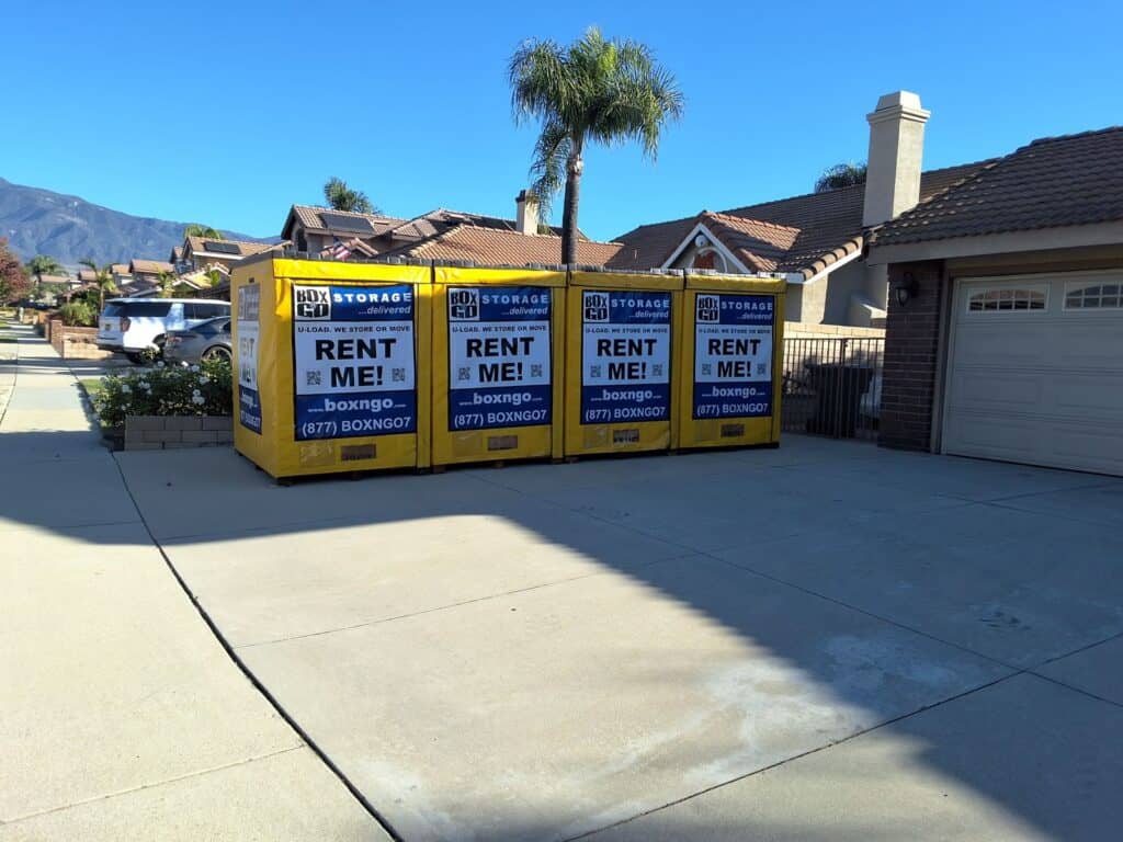 A Box-n-Go contractor storage container delivered to a Southern California commercial site, giving the crew secure on-site storage for tools, equipment, and materials.