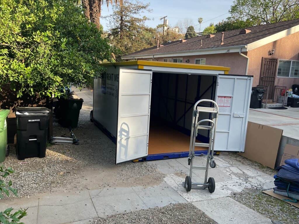 Box-n-Go construction equipment storage container in use on-site with doors open