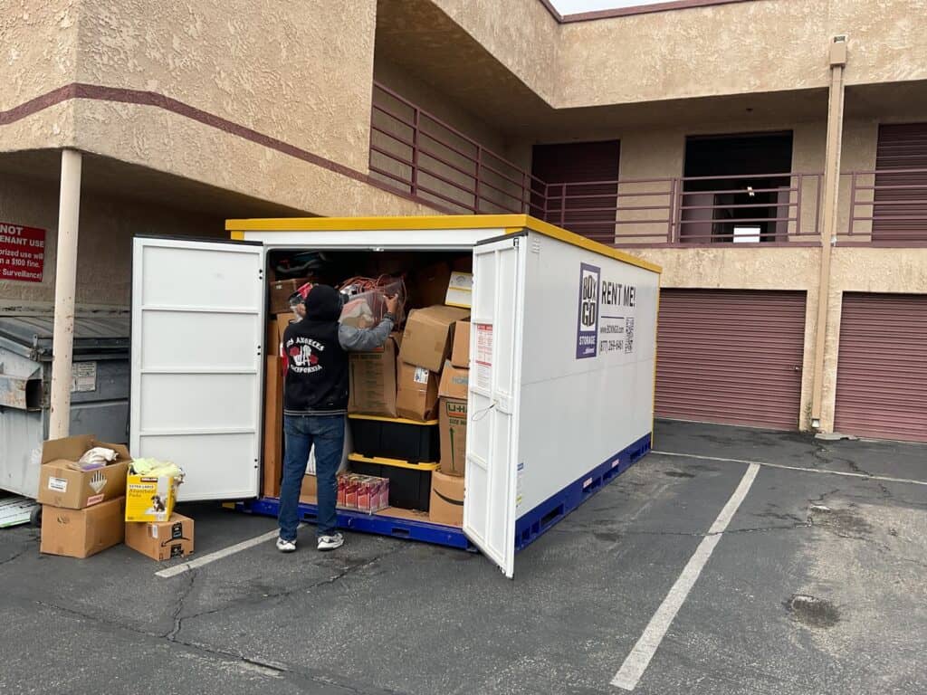 Box-n-Go business self storage container loaded at ground level at a Southern California business